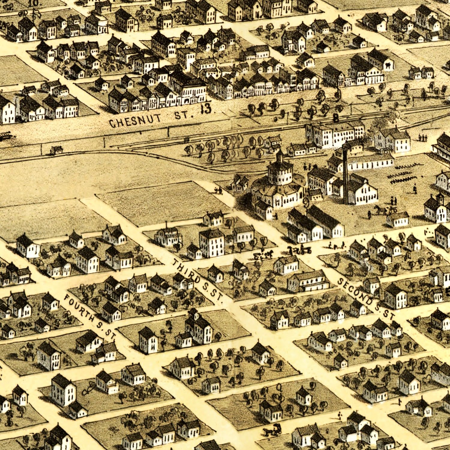 Restored historic details from the 1867 city map of Centralia, Illinois