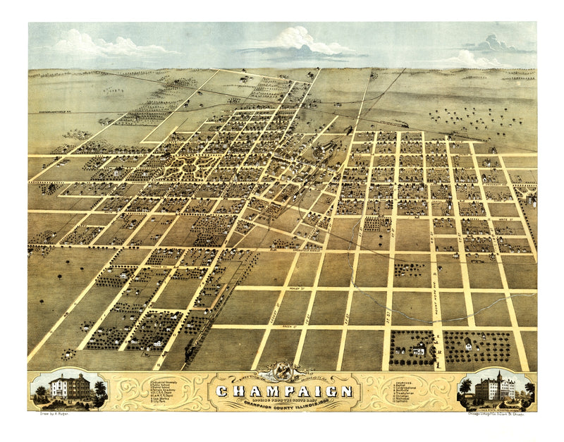 Size comparison using Vintage Map of Champaign, Illinois 1869