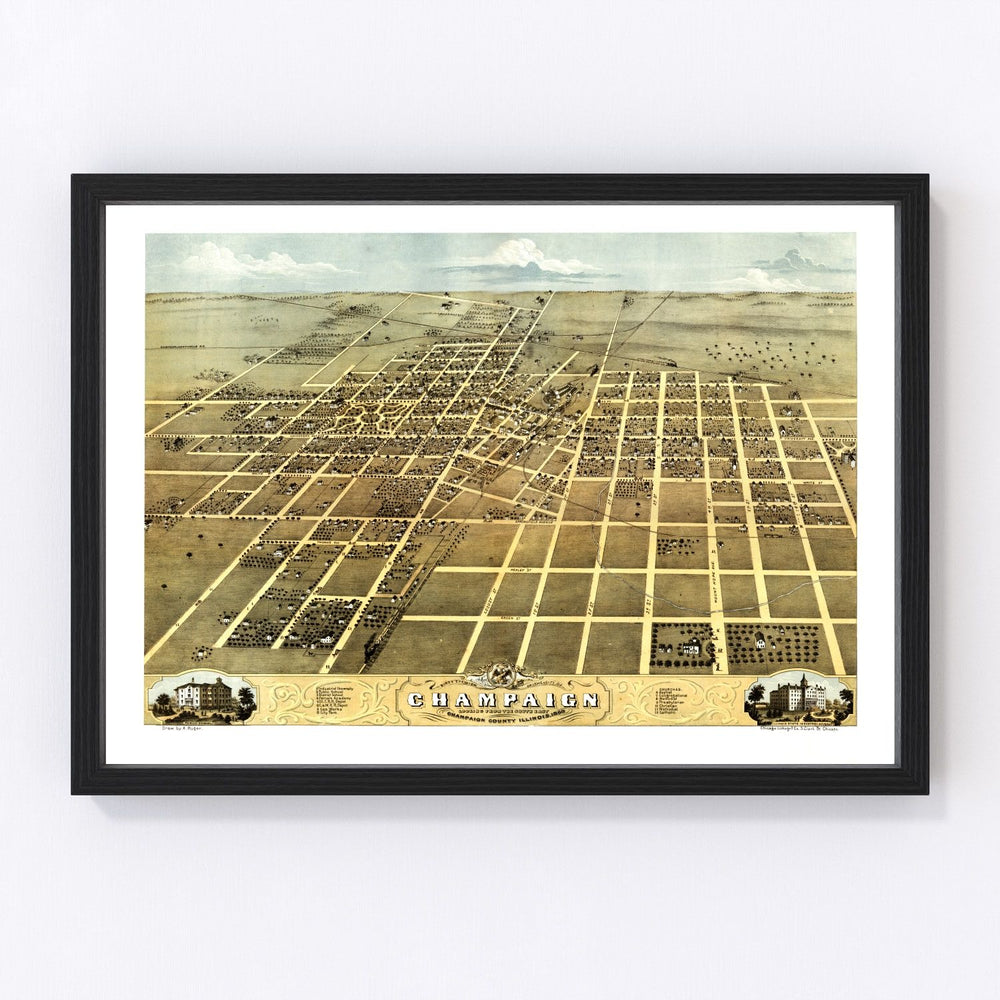 Champaign Vintage Map 1869