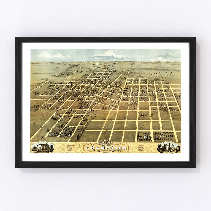 Champaign Vintage Map 1869
