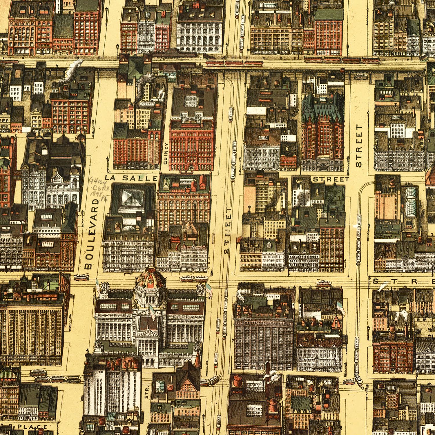 Restored historic details from the 1898 city map of Chicago, Illinois