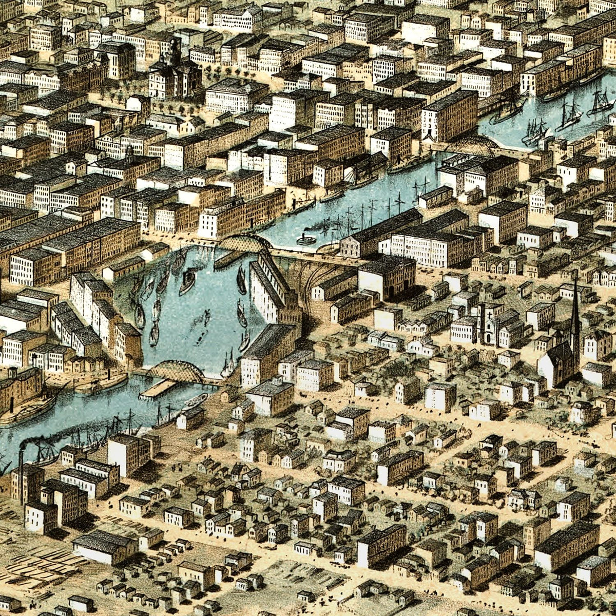 Restored historic details from the 1868 city map of Chicago, Illinois