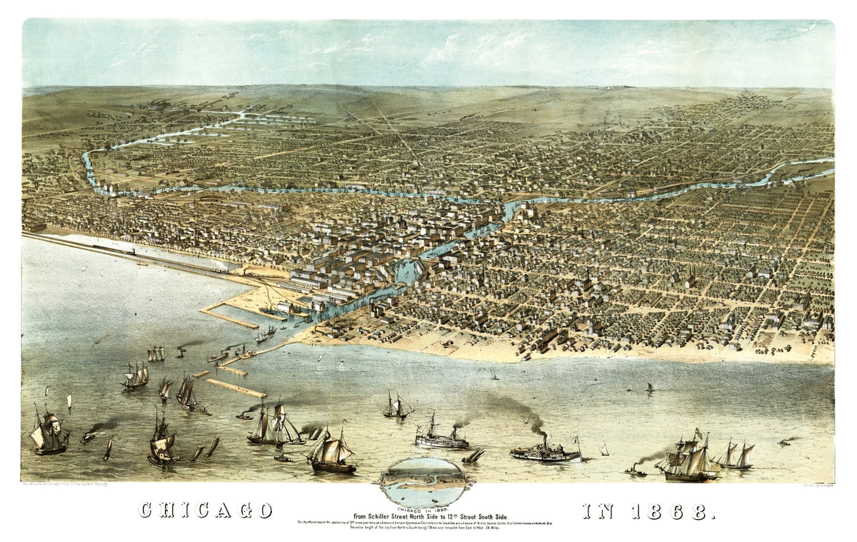 Preview of Vintage Map of Chicago, Illinois 1868