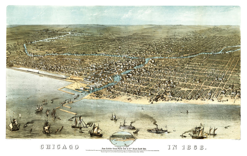 Size comparison using Vintage Map of Chicago, Illinois 1868