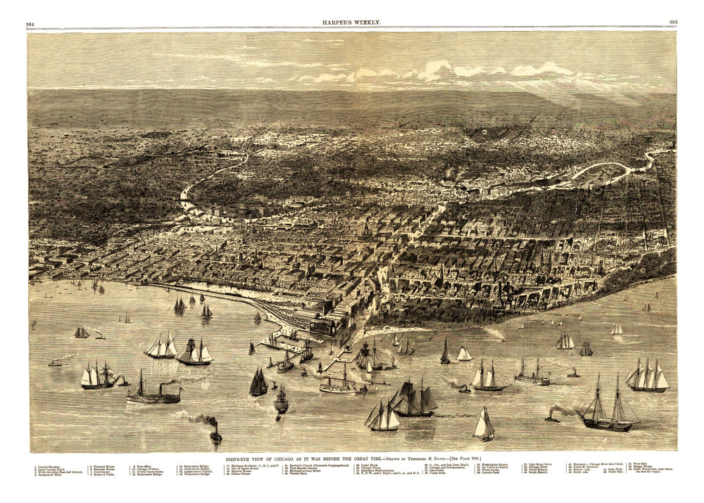 Vintage Map of Chicago, Illinois 1871 print style example