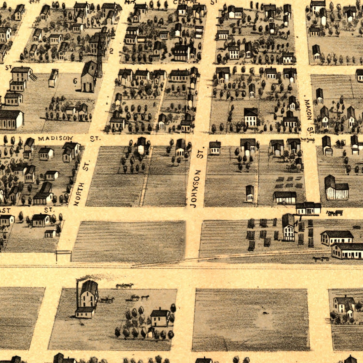 Restored historic details from the 1869 city map of Clinton, Illinois