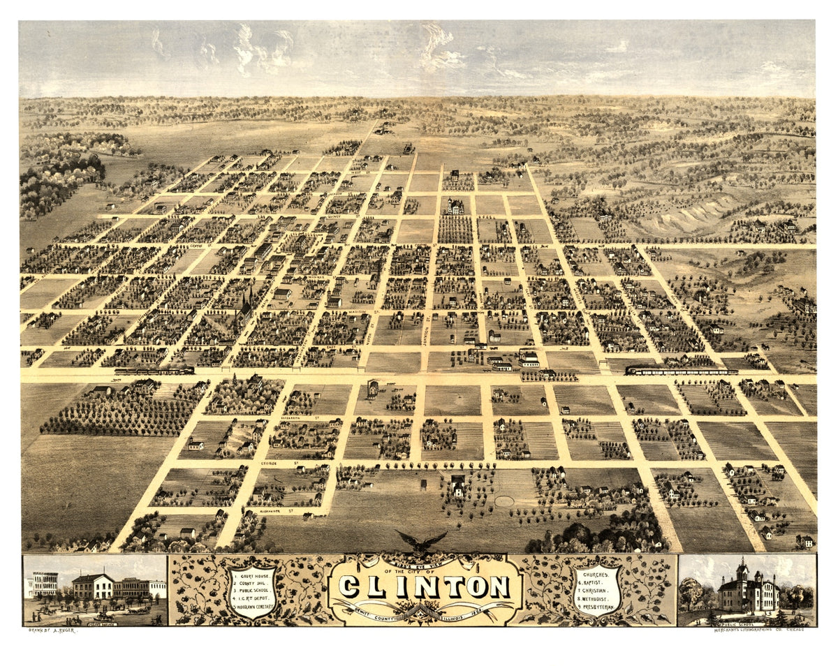 Preview of Vintage Map of Clinton, Illinois 1869
