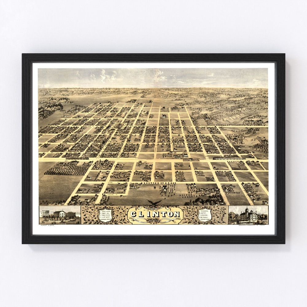 Clinton Vintage Map 1869