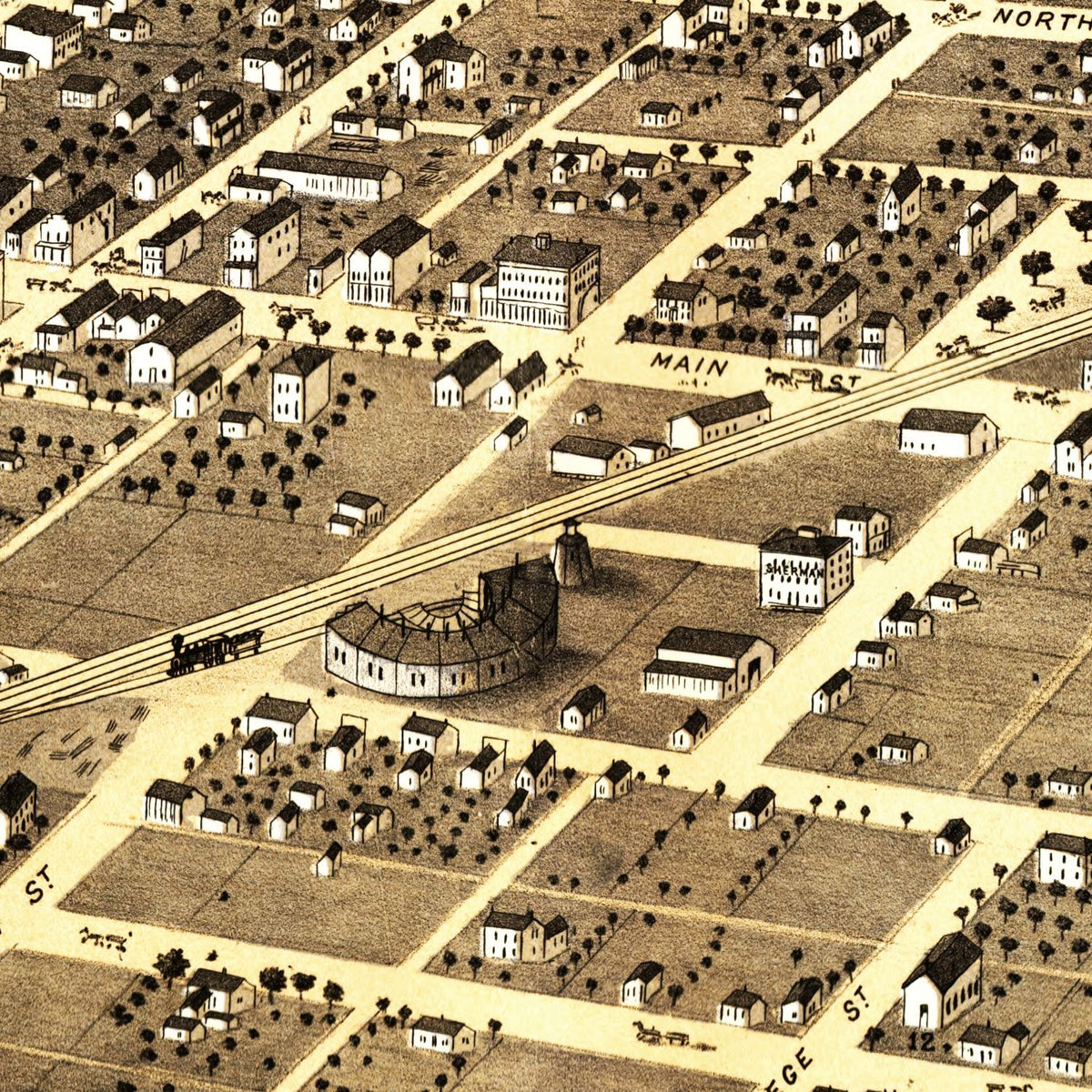 Restored historic details from the 1869 city map of Danville, Illinois