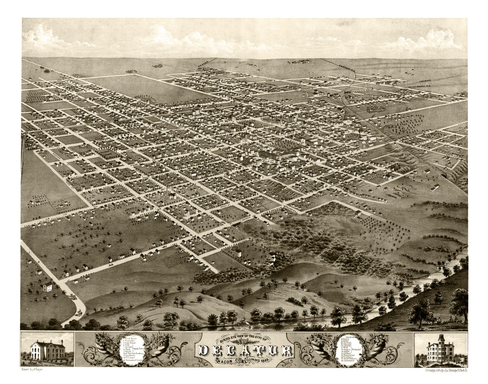 Vintage Map of Decatur, Illinois 1869 print style example