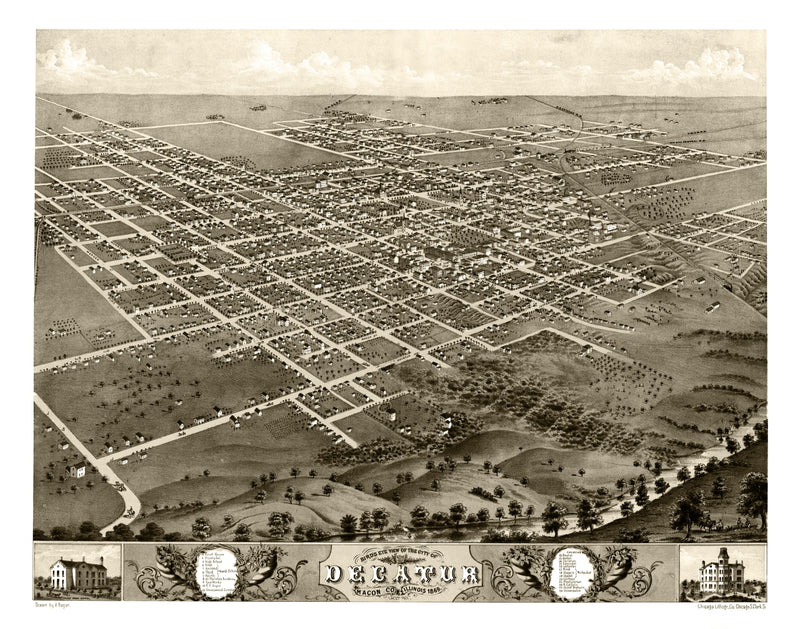 Size comparison using Vintage Map of Decatur, Illinois 1869