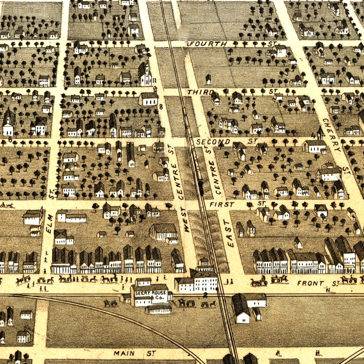 Restored historic details from the 1869 city map of El Paso, Illinois