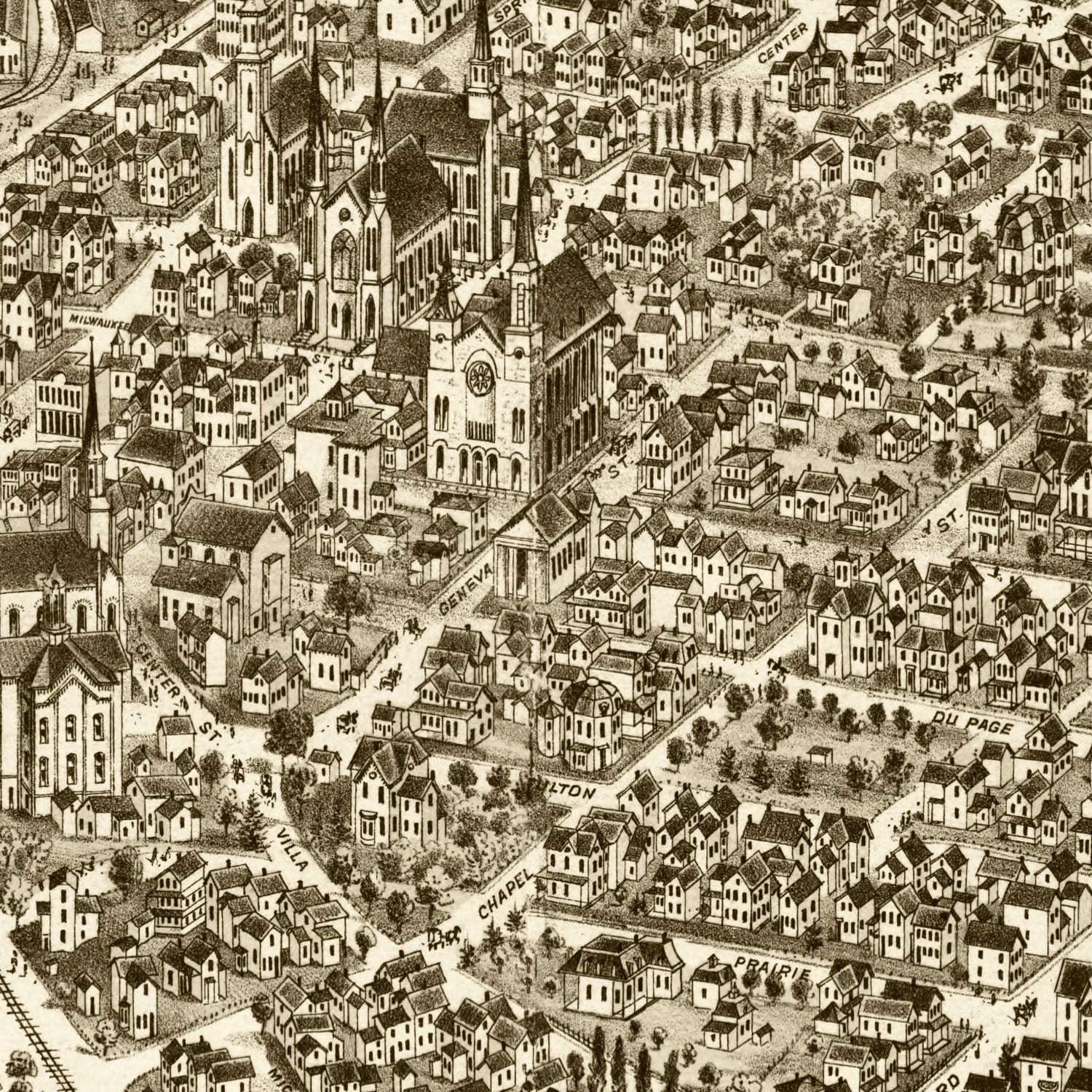 Restored historic details from the 1880 city map of Elgin, Illinois