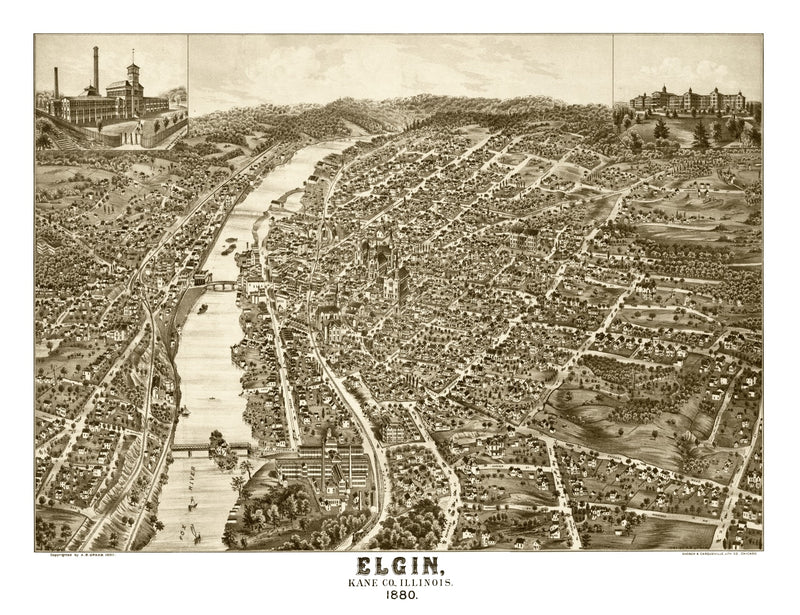 Size comparison using Vintage Map of Elgin, Illinois 1880