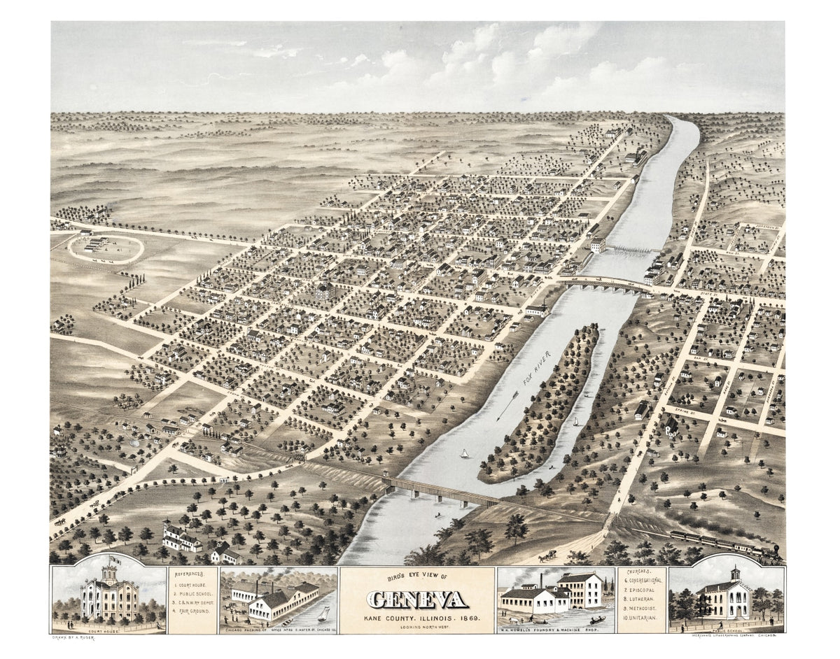 Preview of Vintage Map of Geneva, Illinois 1869