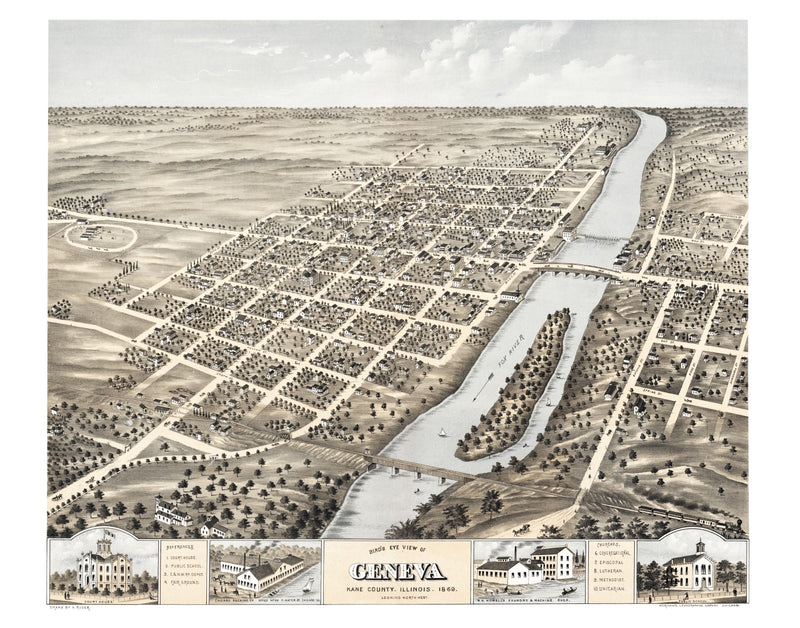 Size comparison using Vintage Map of Geneva, Illinois 1869