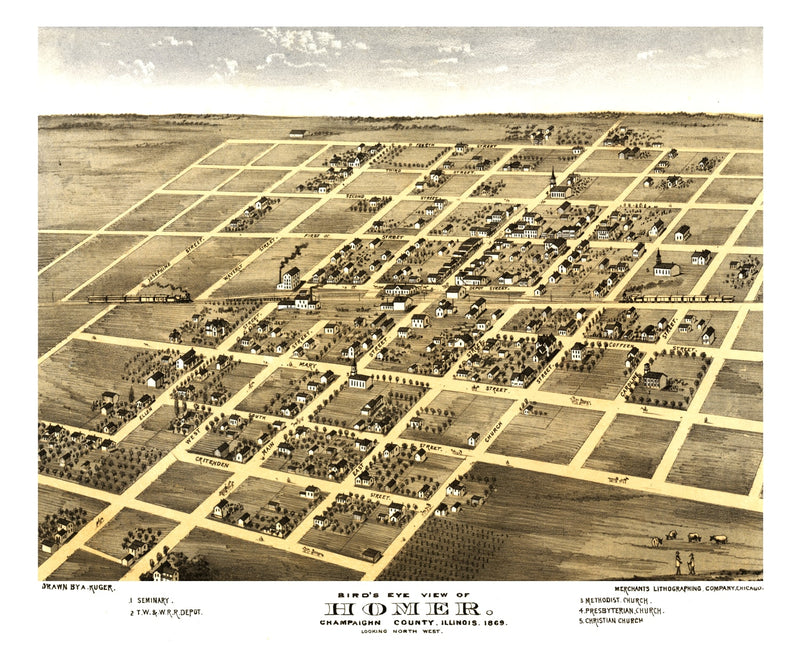 Size comparison using Vintage Map of Homer, Illinois 1869