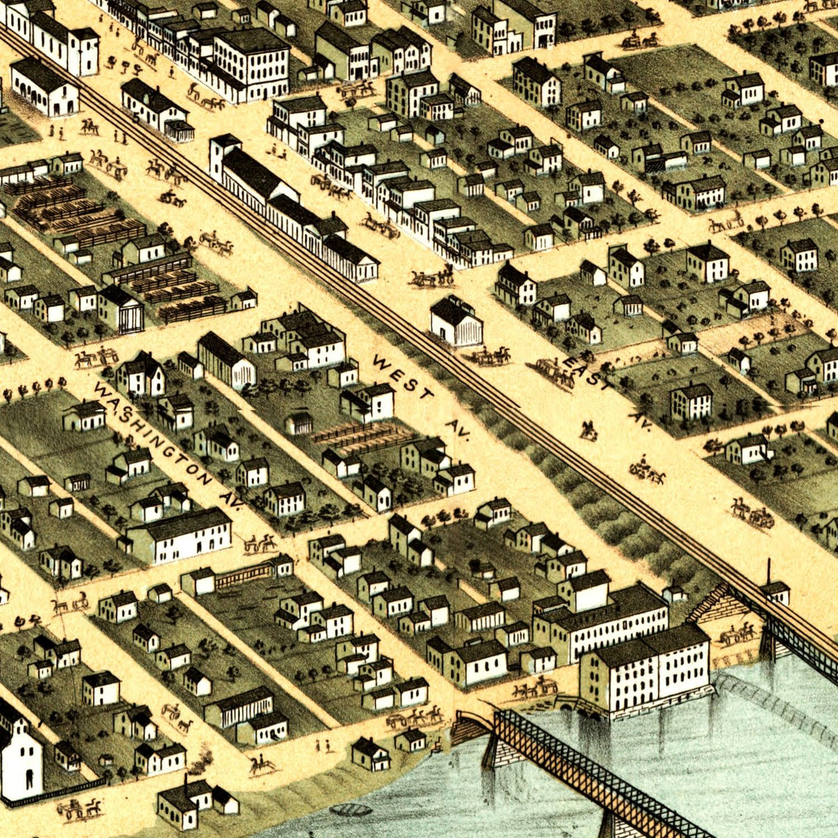 Restored historic details from the 1869 city map of Kankakee, Illinois
