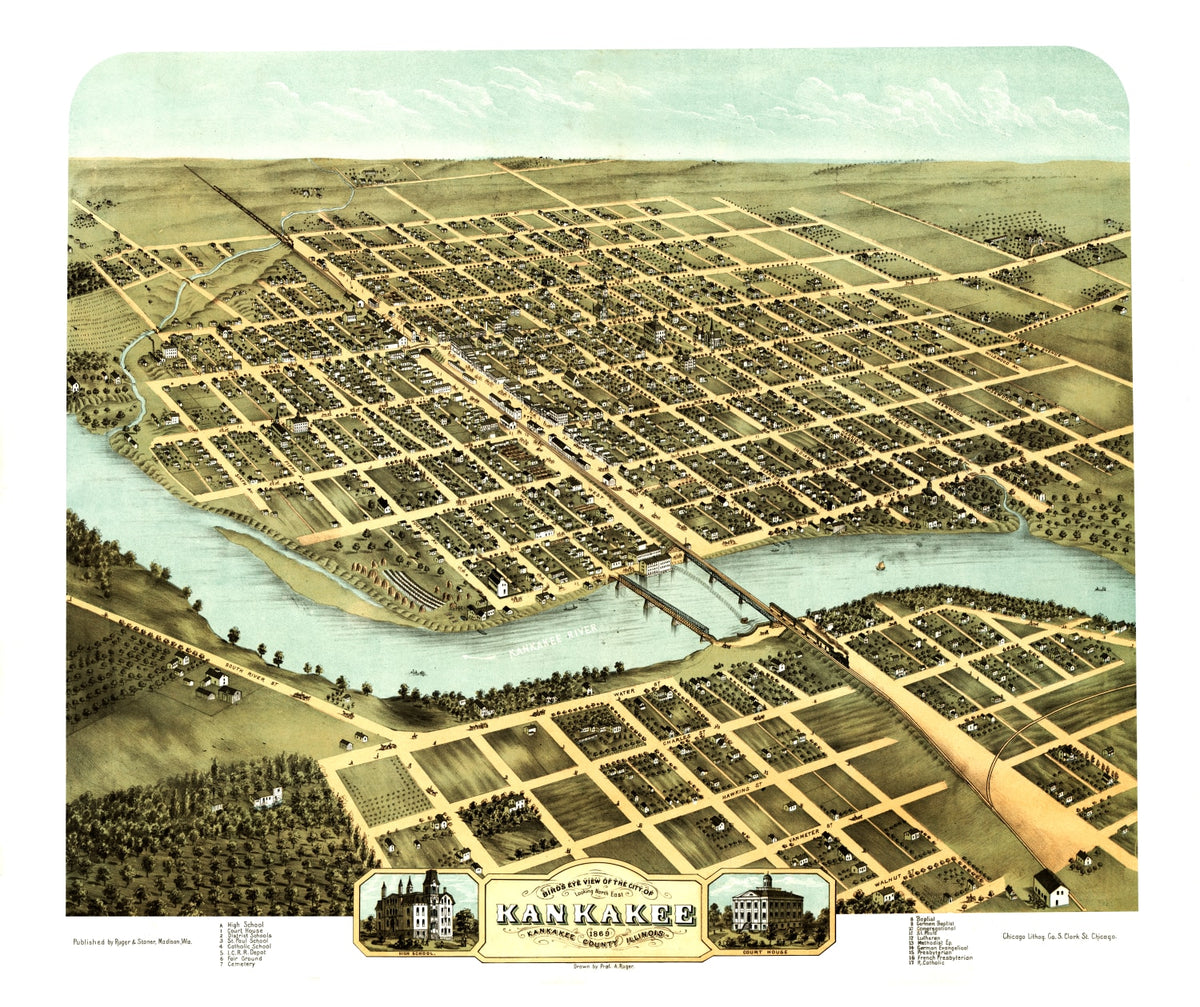 Preview of Vintage Map of Kankakee, Illinois 1869