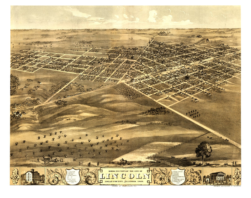 Size comparison using Vintage Map of Lincoln, Illinois 1869