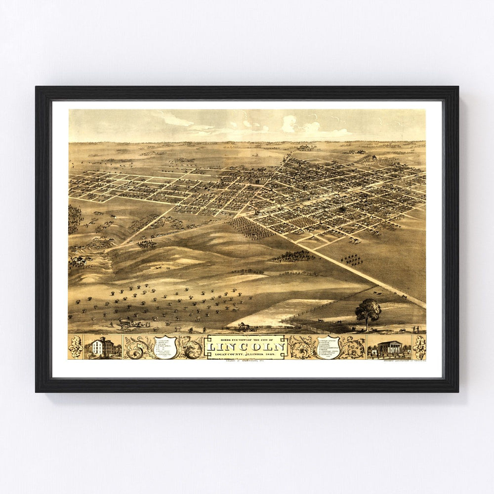 Lincoln Vintage Map 1869