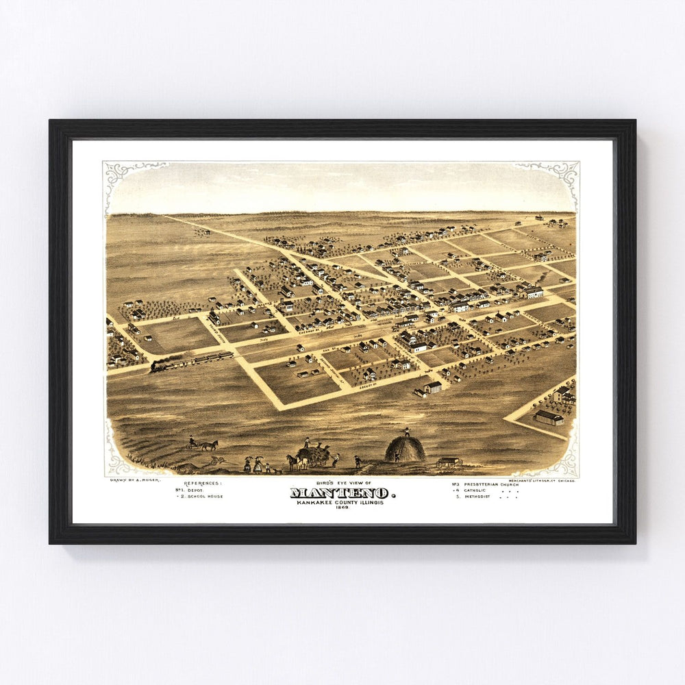 Manteno Vintage Map 1869