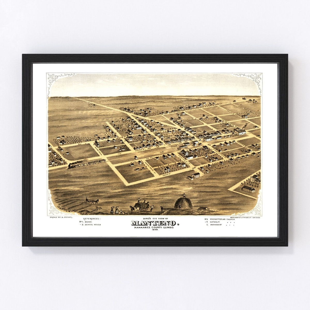 Manteno Vintage Map 1869