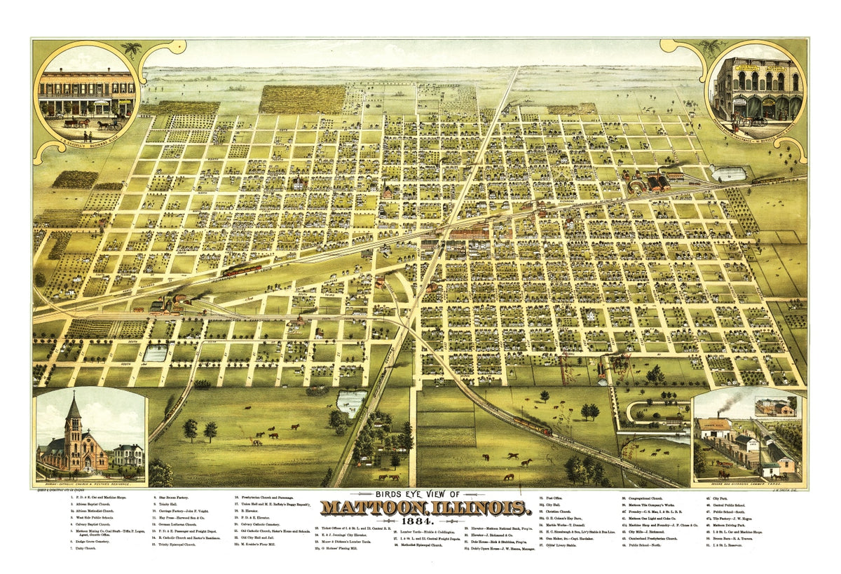 Preview of Vintage Map of Mattoon, Illinois 1884