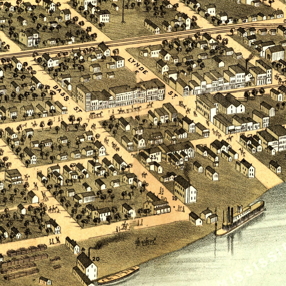 Restored historic details from the 1869 city map of Moline, Illinois