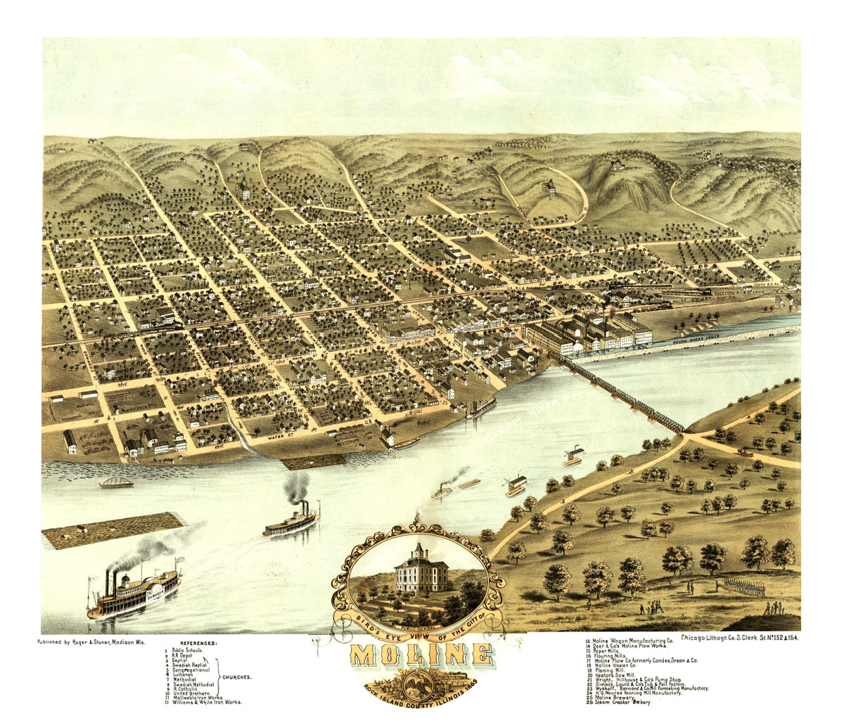 Preview of Vintage Map of Moline, Illinois 1869