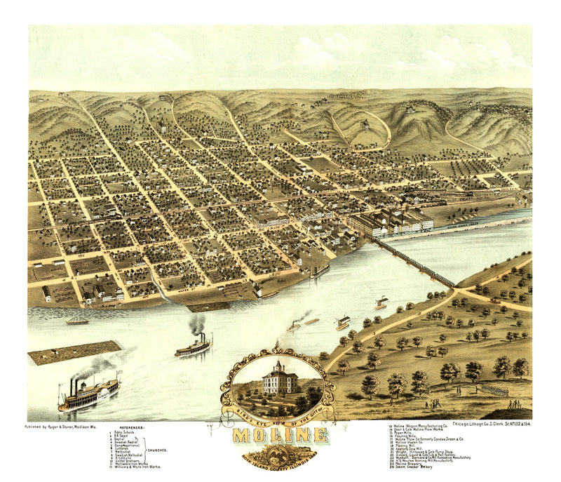 Size comparison using Vintage Map of Moline, Illinois 1869