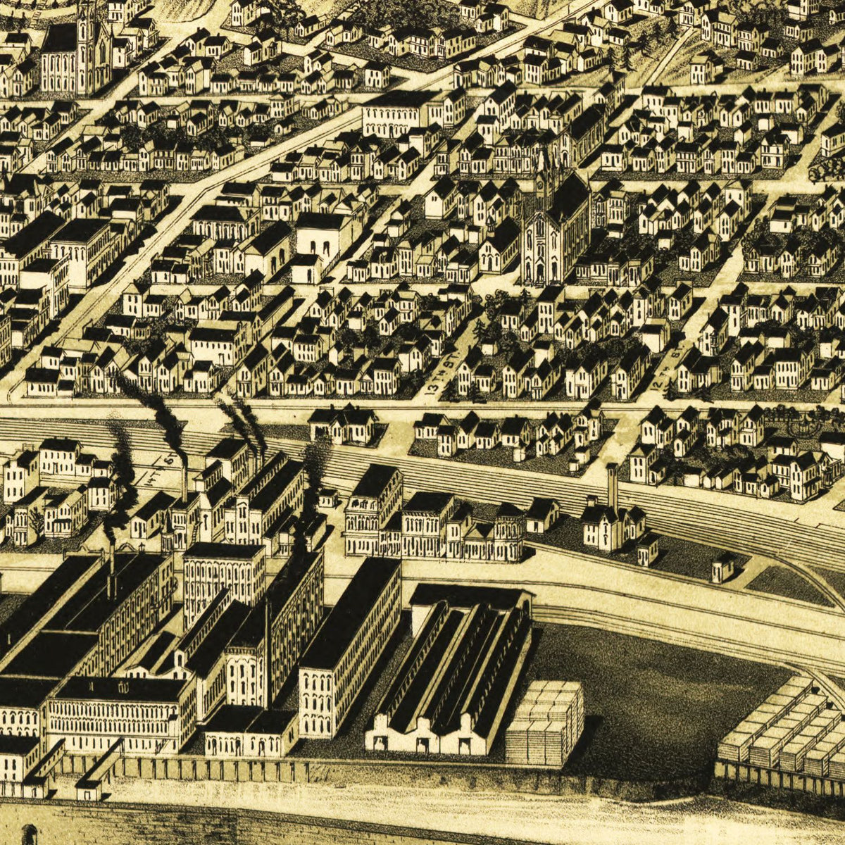 Restored historic details from the 1889 city map of Moline, Illinois