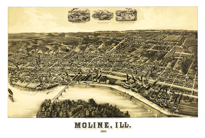 Size comparison using Vintage Map of Moline, Illinois 1889