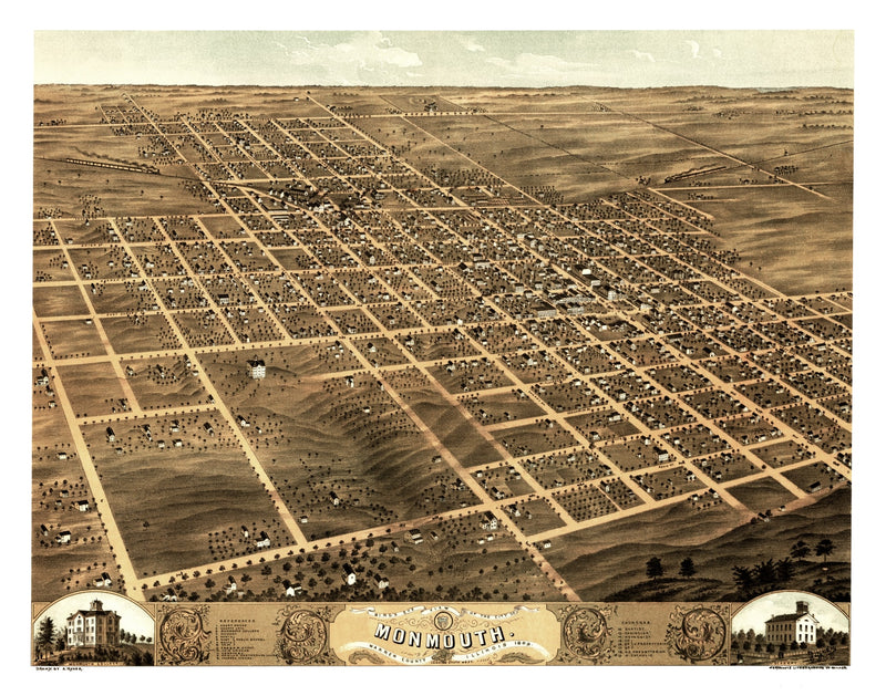 Size comparison using Vintage Map of Monmouth, Illinois 1869
