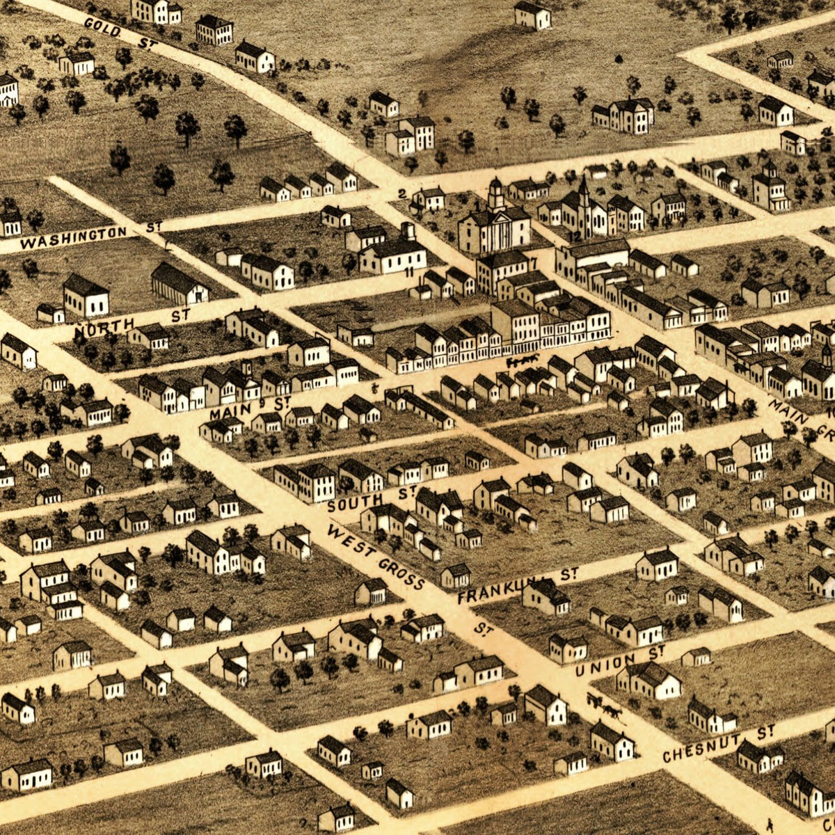 Restored historic details from the 1869 city map of Mount Sterling, Illinois
