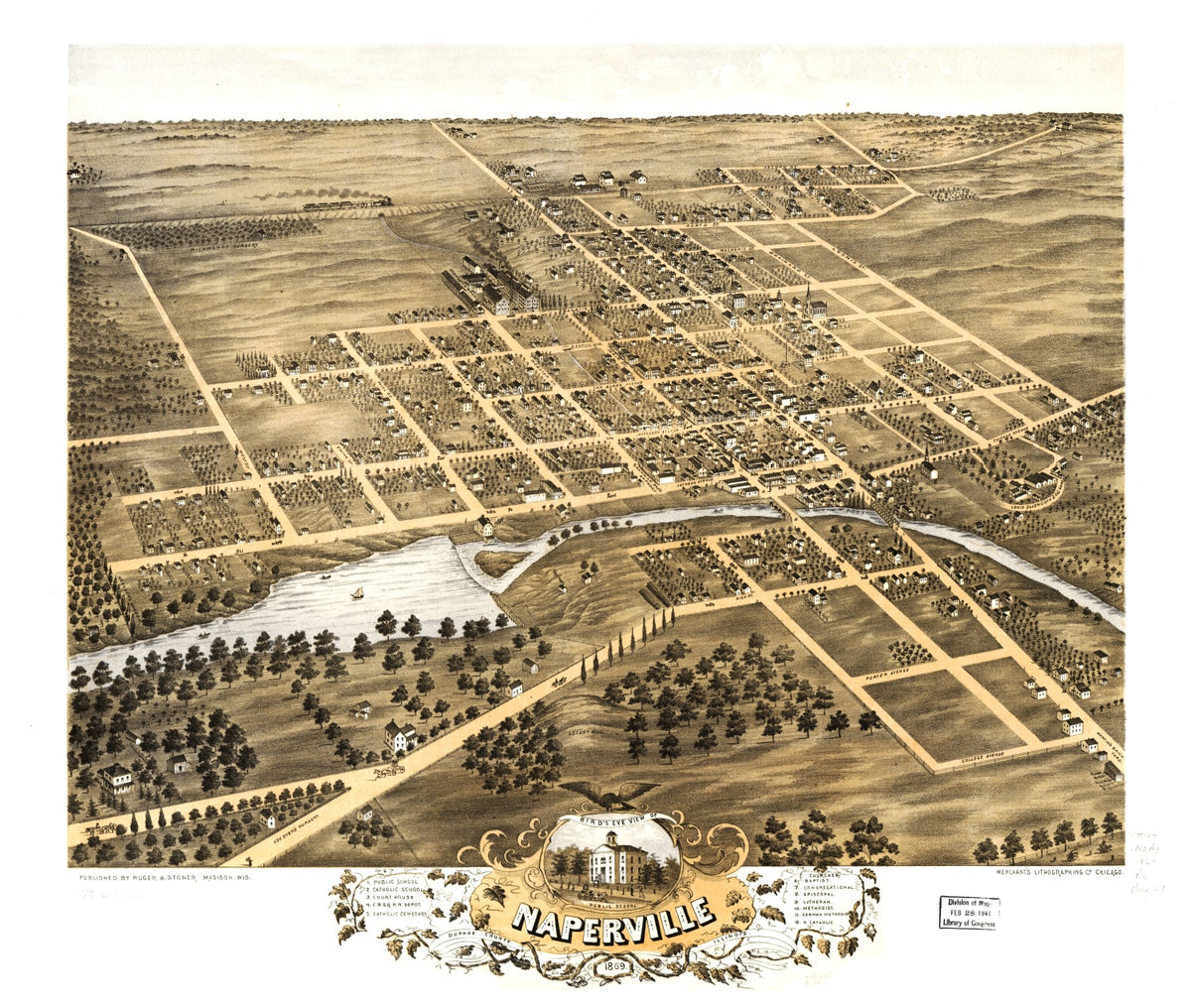 Preview of Vintage Map of Naperville, Illinois 1869