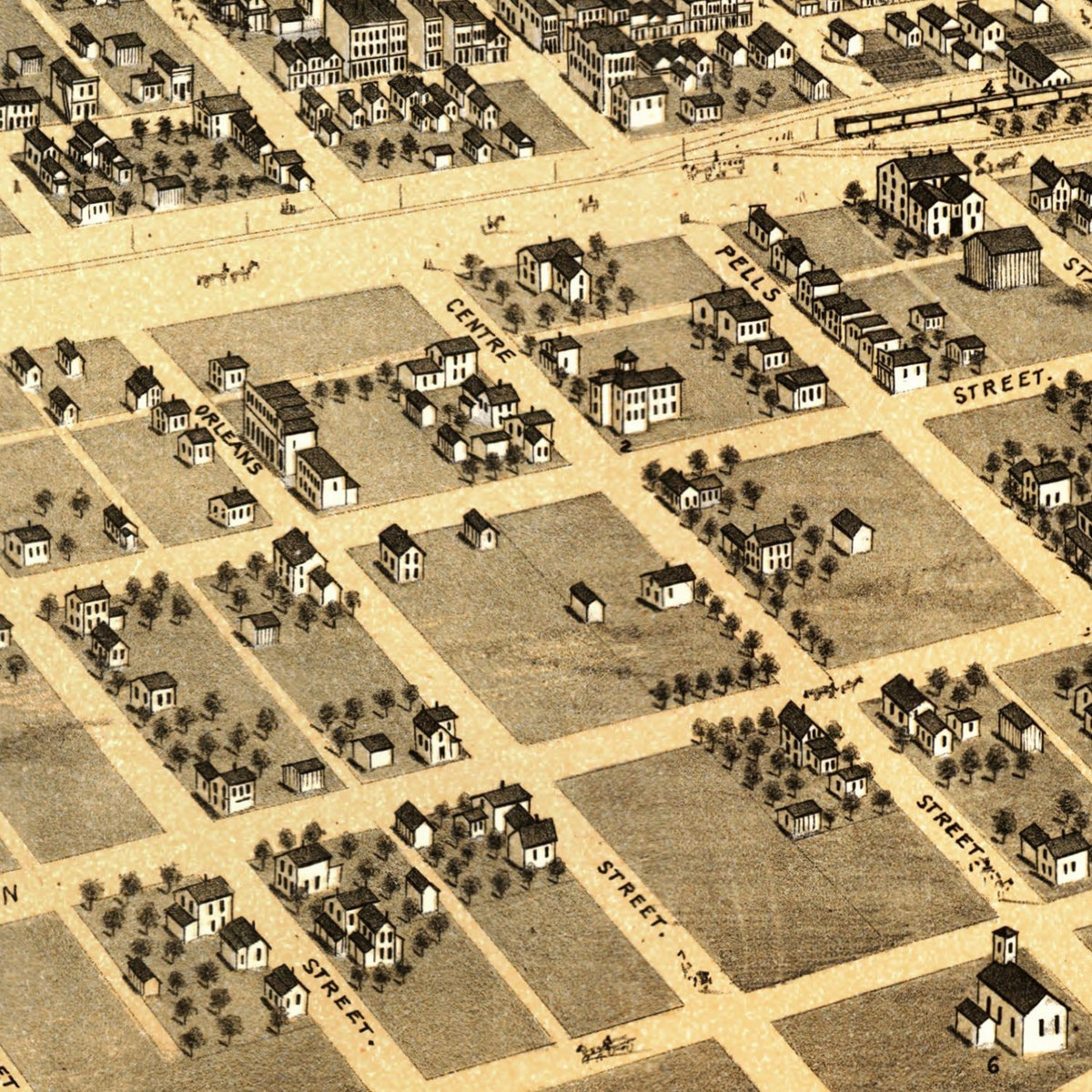 Restored historic details from the 1869 city map of Paxton, Illinois