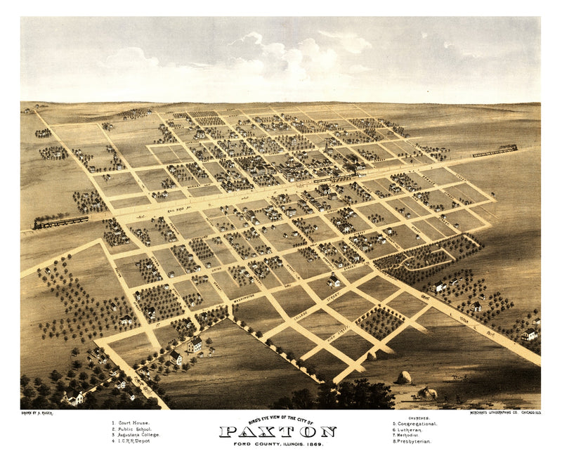 Size comparison using Vintage Map of Paxton, Illinois 1869