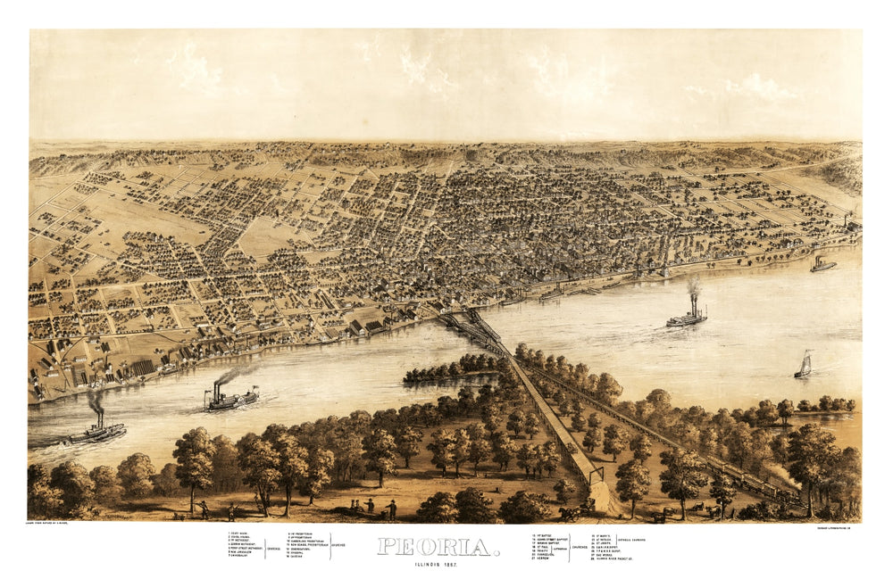 Vintage Map of Peoria, Illinois 1867 print style example