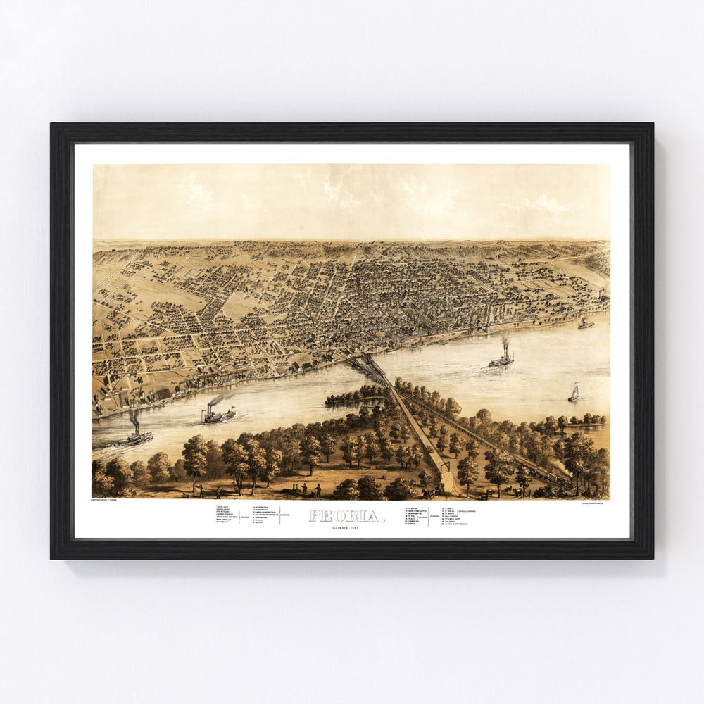 Peoria Vintage Map 1867