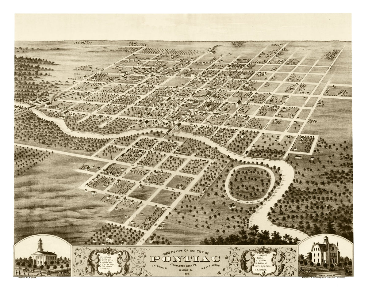 Preview of Vintage Map of Pontiac, Illinois 1869