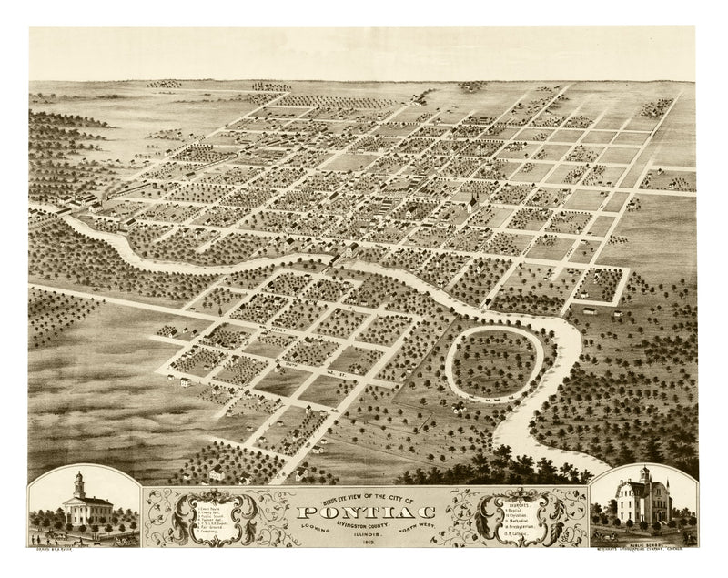 Size comparison using Vintage Map of Pontiac, Illinois 1869