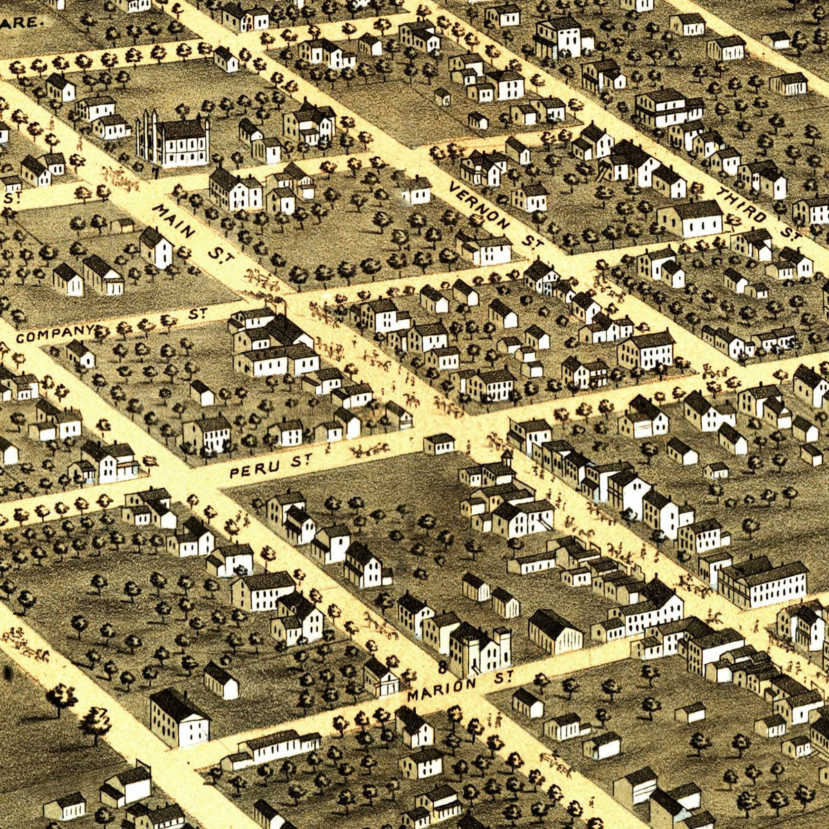 Restored historic details from the 1870 city map of Princeton, Illinois
