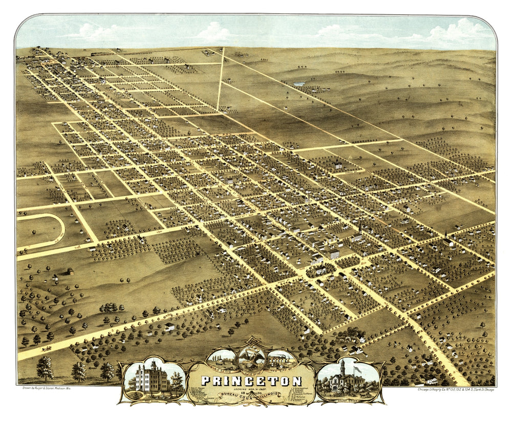 Vintage Map of Princeton, Illinois 1870 print style example