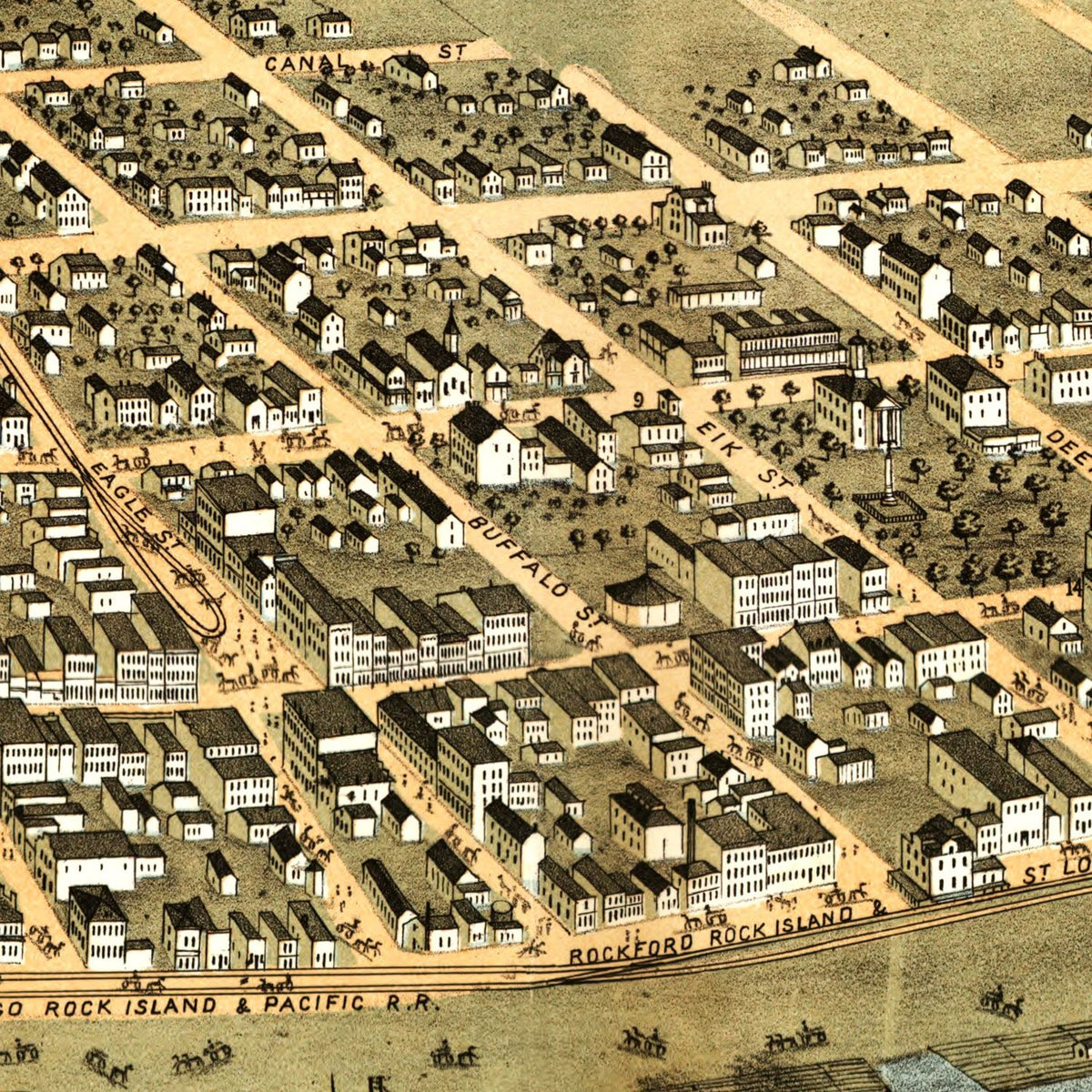 Restored historic details from the 1869 city map of Rock Island, Illinois