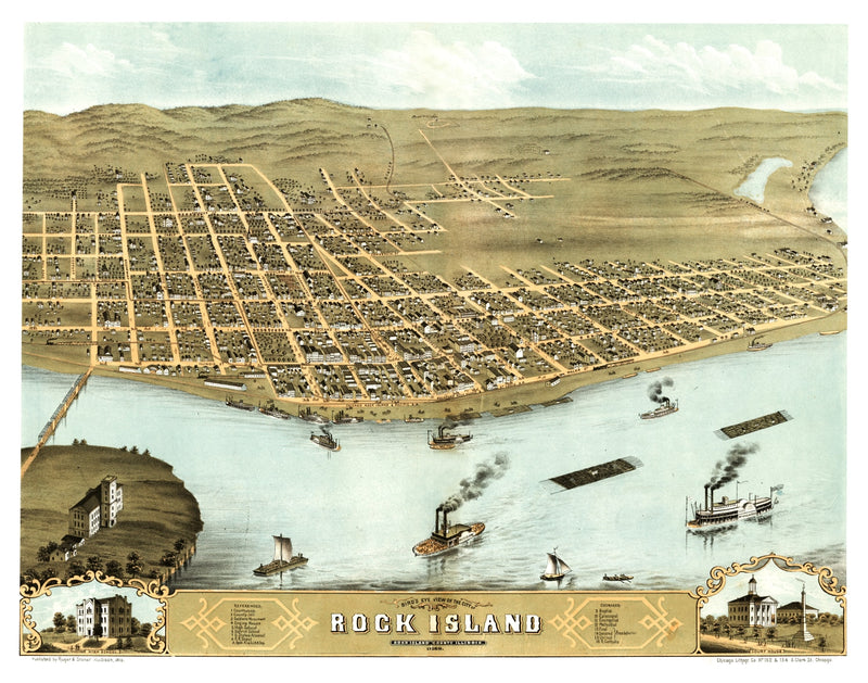 Size comparison using Vintage Map of Rock Island, Illinois 1869