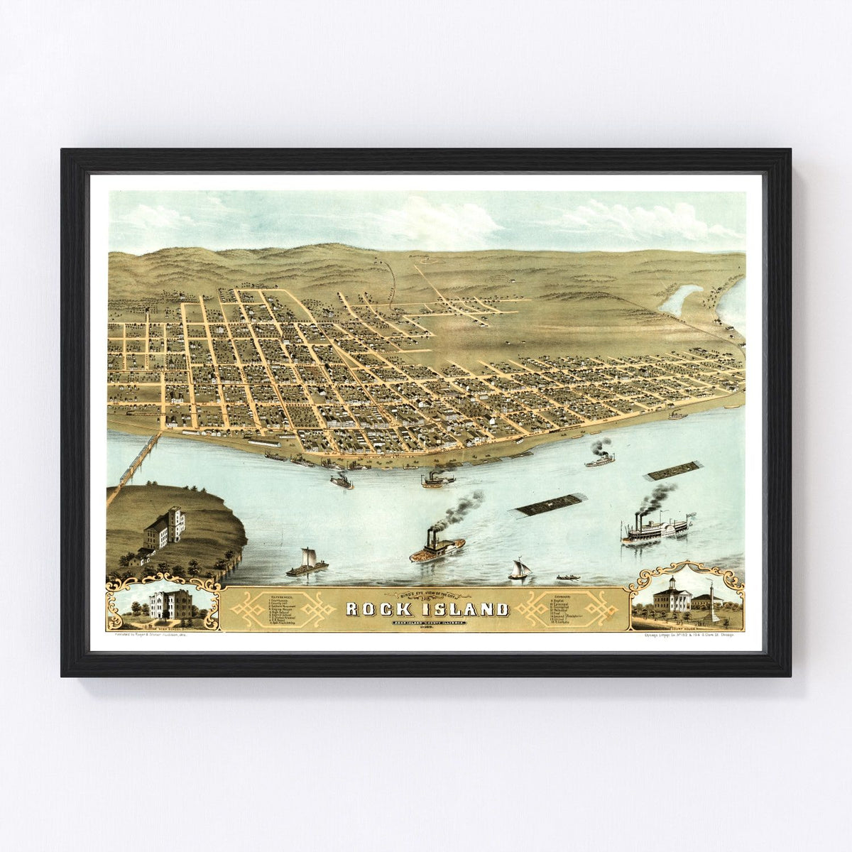 Rock Island Vintage Map 1869