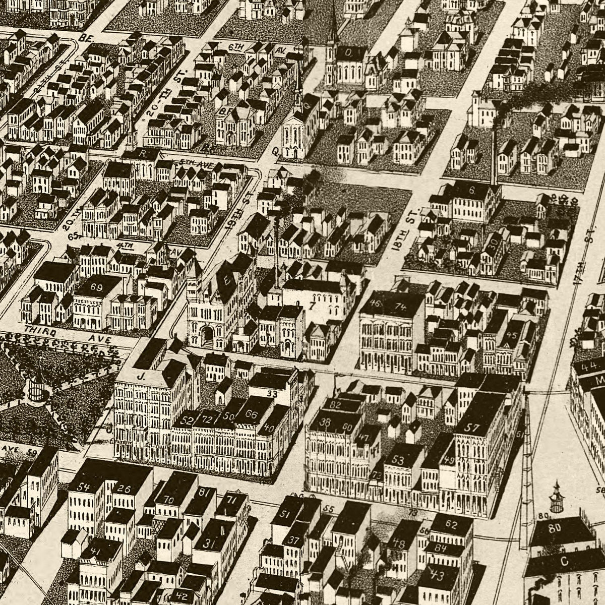 Restored historic details from the 1889 city map of Rock Island, Illinois