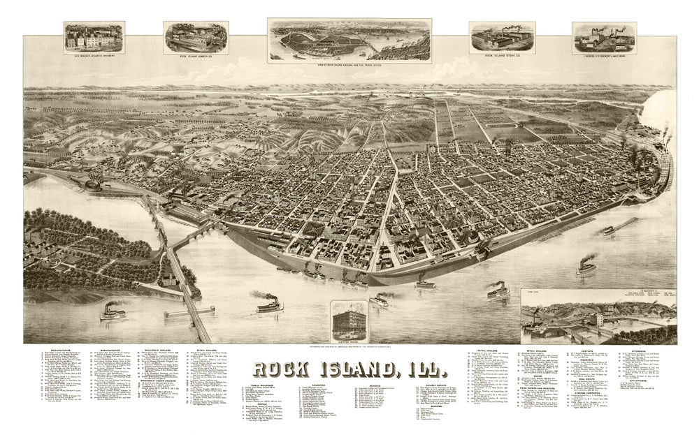 Vintage Map of Rock Island, Illinois 1889 print style example
