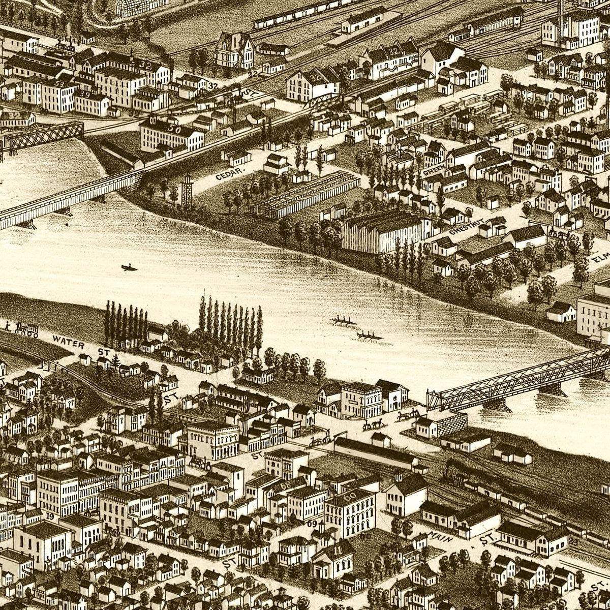 Restored historic details from the 1880 city map of Rockford, Illinois